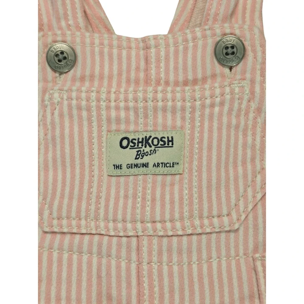 OshKosh Bgosh Baby Girls Pink‎ White Striped Hickory Overalls 3M Glitter Belt